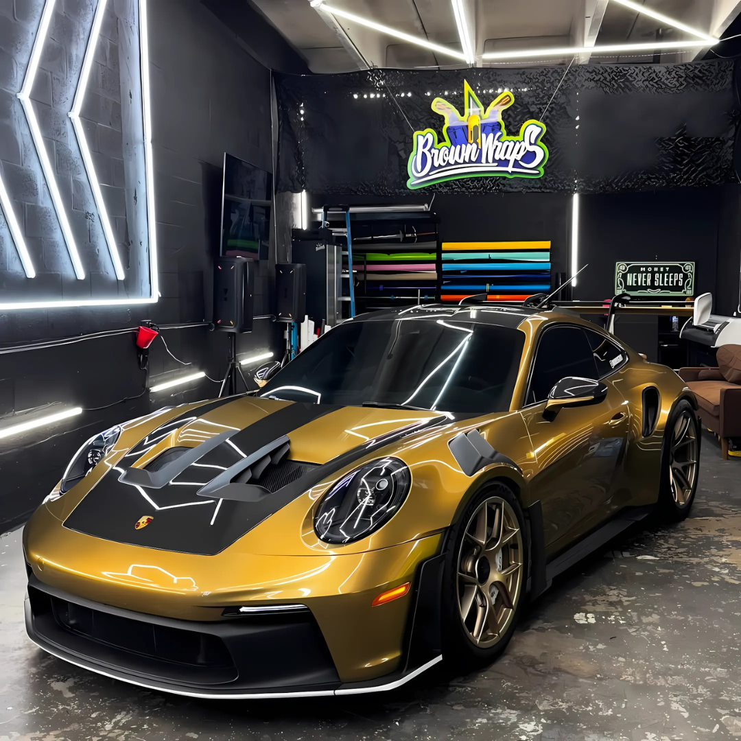 Porsche wrapped in satin finish, Miami